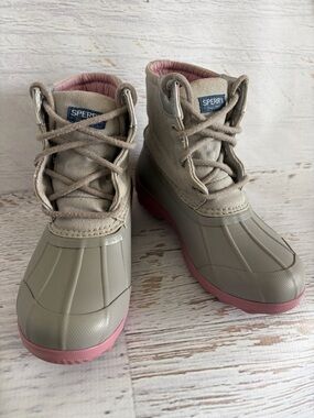 Sperry Port Pink and Grey Duck Boots